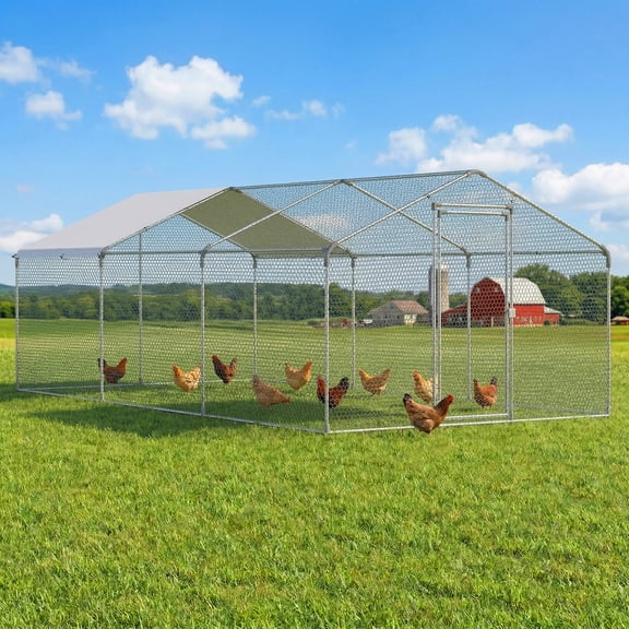 Joywind Large Metal Wire Mesh Chicken Coop, Walk-in Chicken Run with Tri-Supporting Structure, Anti-UV Cover and Spire Roof, Outdoor Poultry Cage for Chicken Rabbit,10 W x 19.5 L x 6.5 H