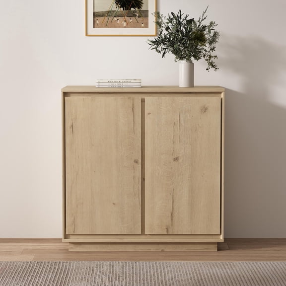 Joyyskill 1pcs Sideboard Cabinet Buffet Cabinet with Storage with Adjustable Shelves and Handle-Free Design, Light Oak