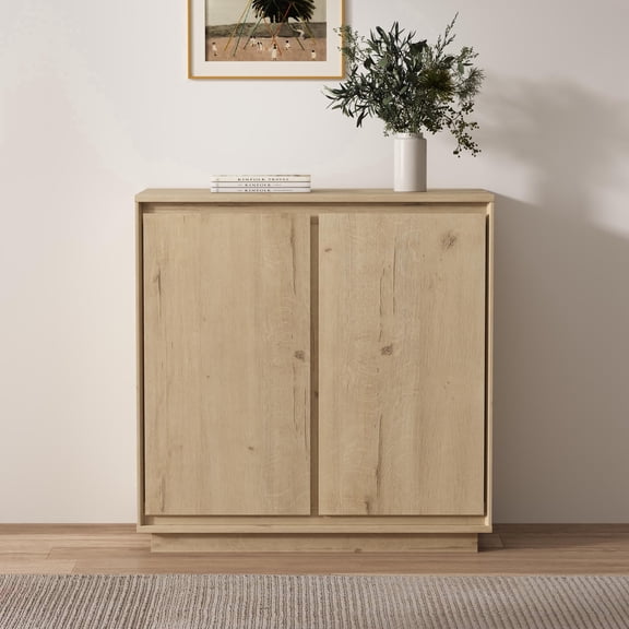 Joyyskill 1pcs Sideboard Cabinet Buffet Cabinet with Storage with Adjustable Shelves and Handle-Free Design, Light Oak