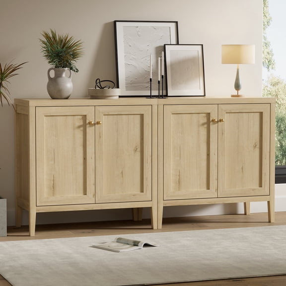 Joyyskill 2pcs Modern Buffet Cabinet with Storage Sideboard Cabinet Wood cabinets, Light Oak