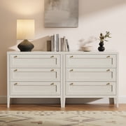 Joyyskill 3 Drawer Dresser Modern Chest of Drawers Storage Cabinet with Golden Handles, Wood Nightstand End Table, Antique White