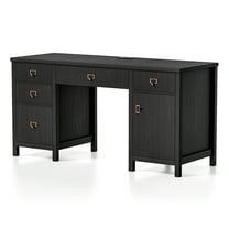 Joyyskill 59" Executive Desk with File Drawer, Farmhouse Computer Desk with Charging Station and Storage Cabinet Wood Home Office Desk for Writing Study, Black