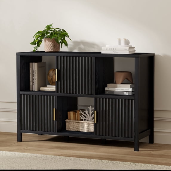 Joyyskill 6 Cube Storage Organizer,Bookshelf with 3 Doors,for Living Room, Home Office 1PC,Black