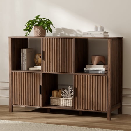 Joyyskill 6 Cube Storage Organizer,Bookshelf with 3 Doors,for Living Room, Home Office 1PC,Brown
