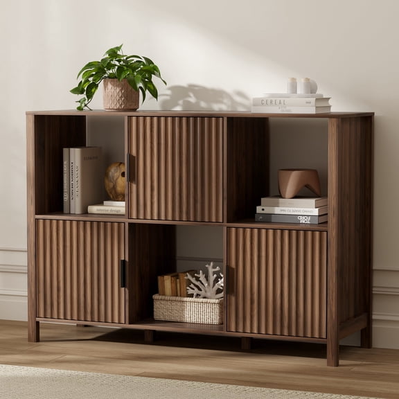 Joyyskill 6 Cube Storage Organizer,Bookshelf with 3 Doors,for Living Room, Home Office 1PC,Brown