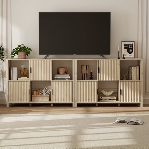 Joyyskill 6 Cube Storage Organizer,Bookshelf with 3 Doors,for Living Room, Home Office 2PC, Light Oak