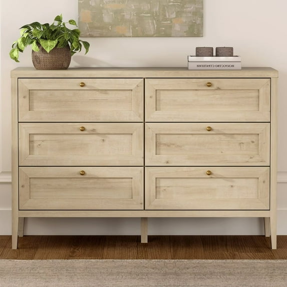 Joyyskill 6 Drawer Dresser 47" Wide Chest of Drawers Mid Century Modern Wooden Storage Dresser Organizer TV Stand, Light Oak