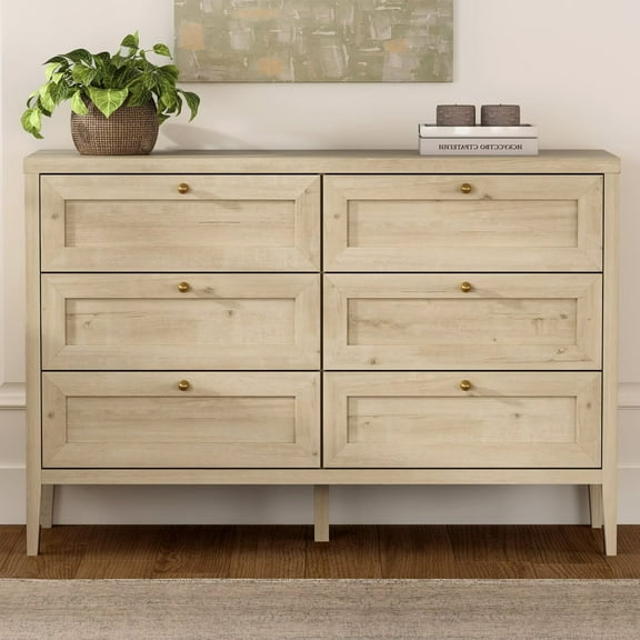 Joyyskill 6 Drawer Dresser 47" Wide Chest of Drawers Mid Century Modern Wooden Storage Dresser Organizer TV Stand, Light Oak