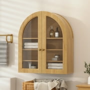 Joyyskill Arched Bathroom Wall Cabinet Modern Wooden Medicine Cabinet with Acrylic Doors, Farmhouse Wall Mounted Cupboard Storage Organizer, Natural Oak