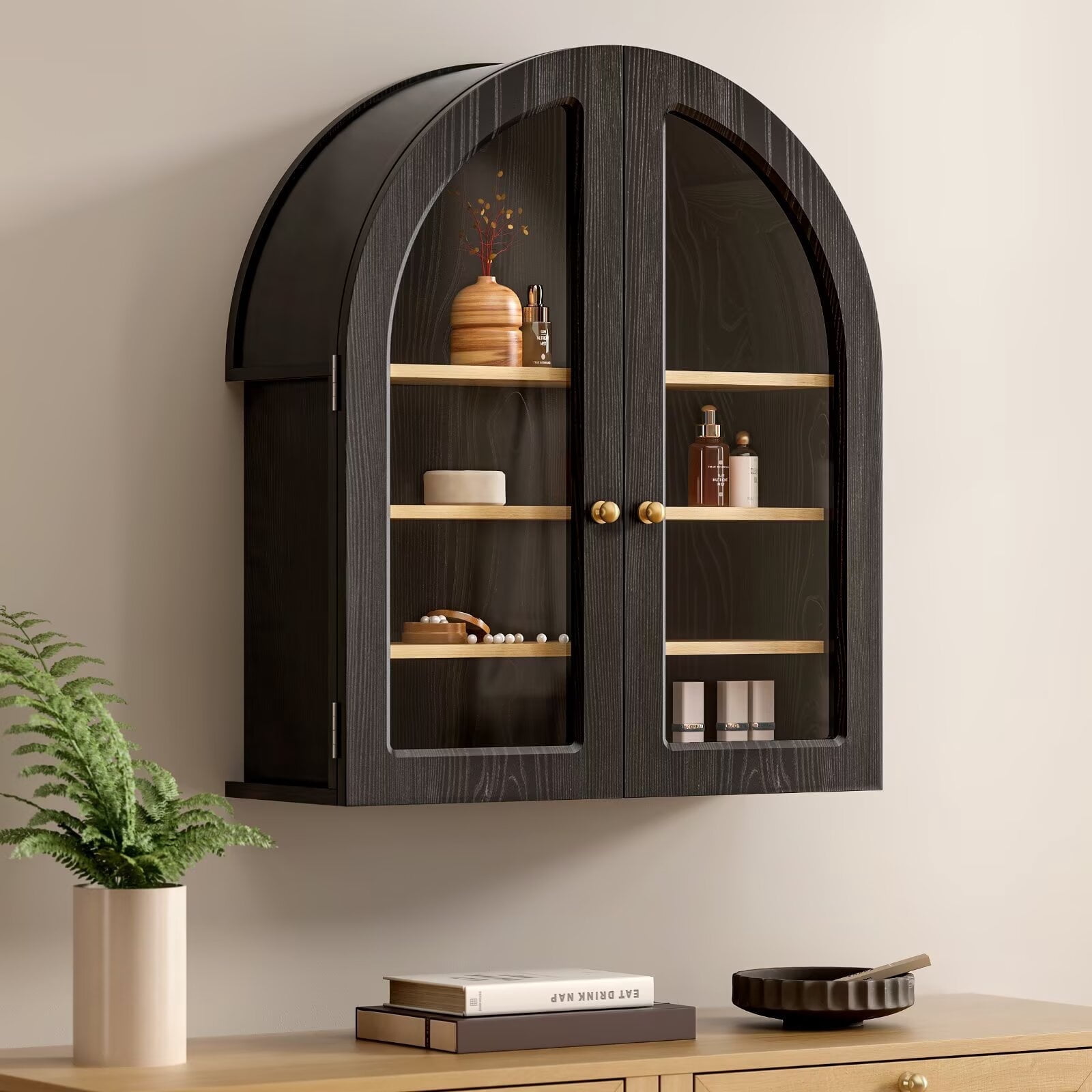 Joyyskill Arched Bathroom Wall Cabinet Modern Wooden Medicine Cabinet ...