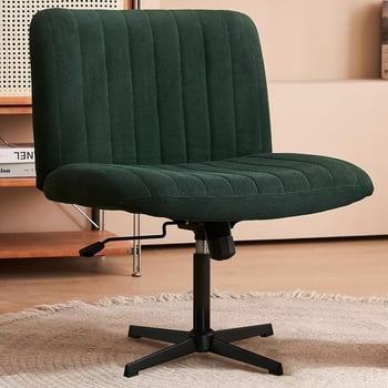 Joyyskill Armless Desk Chair No Wheels Wide Velvet Upholstered Office Chair Swivel Criss Cross Legs Adjustable Height Accent Chair Dark Green
