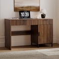 thumbnail image 1 of Joyyskill Executive Desk with Fluted Drawers, 47" Wood Home Office Desk with Charging Station, Metal Legs Modern Farmhouse Computer Desk Brown, 1 of 9