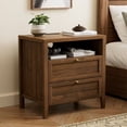 thumbnail image 1 of Joyyskill Farmhouse End Table with 2 Drawers, Wooden Nightstand with Open Storage Cable Hole Freestanding Wide Bedside Table for Bedroom Living Room Sofa, Brown, 1 of 7