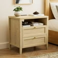 thumbnail image 1 of Joyyskill Farmhouse End Table with 2 Drawers, Wooden Nightstand with Open Storage Cable Hole Freestanding Wide Bedside Table for Bedroom Living Room Sofa, Light Oak, 1 of 8