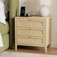 thumbnail image 1 of Joyyskill Farmhouse Nightstand with 3 Drawers Larger Night Stand with Charging Station Tall Bed Side Table Wide Nightstands End Table for Sofa, Bedroom, Light Oak, 1 of 6