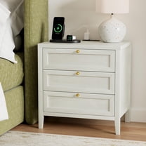 Joyyskill Farmhouse Nightstand with 3 Drawers Larger Night Stand with Charging Station Tall Bed Side Table Wide Nightstands End Table for Sofa, Bedroom, Living Room, Antique White