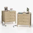 thumbnail image 1 of Joyyskill Farmhouse Nightstands Set of 2 with 3 Drawers Larger Night Stand with Charging Station Tall Bed Side Table Wide Nightstand End Table, Light Oak, 1 of 7