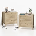 thumbnail image 1 of Joyyskill Farmhouse Nightstands Set of 2 with 3 Drawers Larger Night Stand with Charging Station Tall Bed Side Table Wide Nightstand End Table, Light Oak, 1 of 7