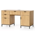 thumbnail image 1 of Joyyskill Fluted Executive Desk with File Drawer, 55" Large Computer Desk with Storage and Charging Station, Modern Wooden Home Office Desk, Nautral Oak, 1 of 6