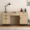 thumbnail image 1 of Joyyskill Fluted Executive Desk with File Drawer, 55" Large Computer Desk with Storage and Charging Station, Modern Wooden Home Office Desk Light Oak, 1 of 5