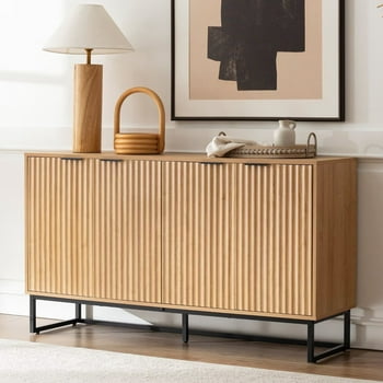 Joyyskill Fluted Storage Cabinet with 4 Doors, 55" Large Sideboard Buffet