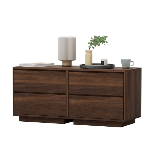 Joyyskill Mid Century Modern End Table with 2 Drawers Set of 2, Wooden Nightstand Bed Side Table with Storage Bedside Night Stand, Brown