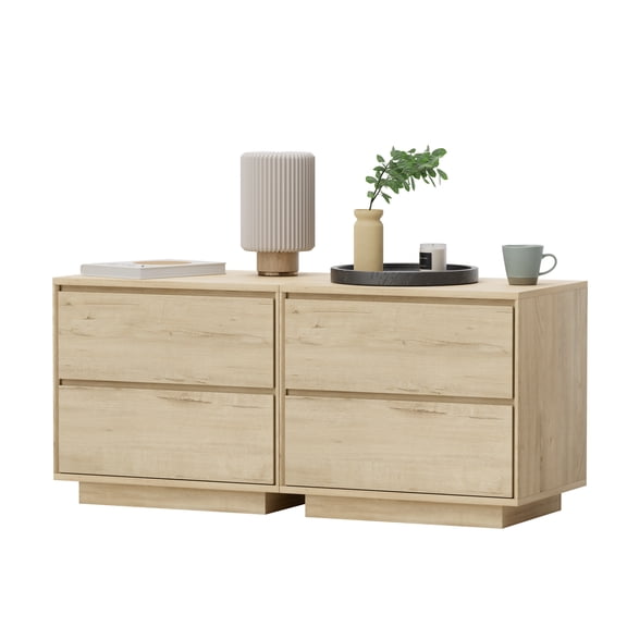 Joyyskill Mid Century Modern Nightstand with 2 Drawers Set of 2, Wooden End Table Bed Side Table with Storage Bedside Night Stand, Light Oak
