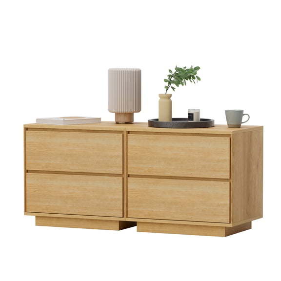 Joyyskill Mid Century Modern Nightstand with 2 Drawers Set of 2, Wooden End Table Bed Side Table with Storage Bedside Night Stand, Natural Oak
