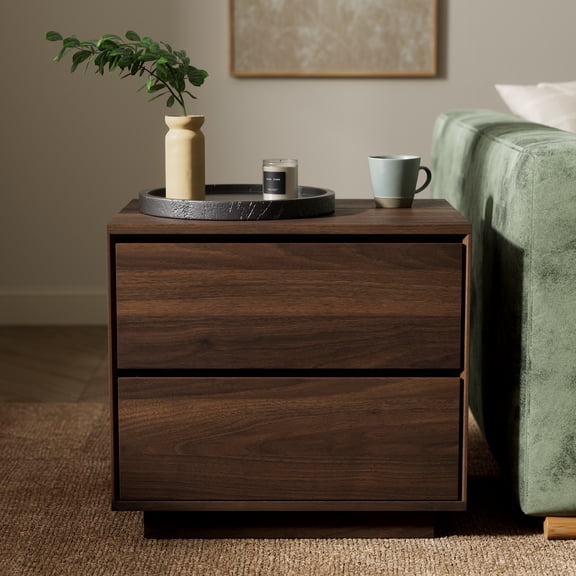 Joyyskill Mid Century Modern End Table with 2 Drawers, Wooden Nightstand Bed Side Table with Storage Bedside Night Stand, Brown