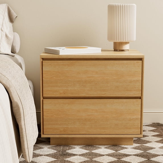 Joyyskill Mid Century Modern Nightstand with 2 Drawers, Wooden End Table Bed Side Table with Storage Bedside Night Stand, Natural Oak