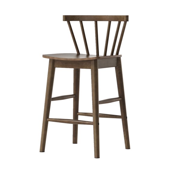 Joyyskill Modern Bar Stools 1PC, 24" Wooden Counter Height Barstools, Modern Armless Farmhouse Bar Dining Chairs with Back & Footrest, Brown