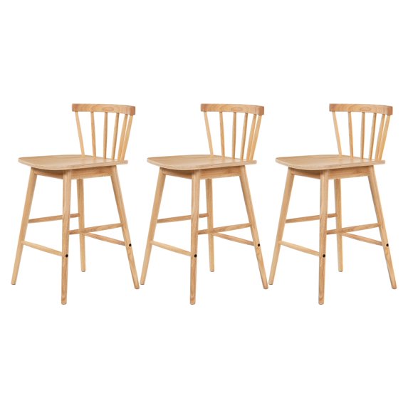 Joyyskill Modern Bar Stools Set of 3, 24" Wooden Counter Height Barstools, Modern Armless Farmhouse Bar Dining Chairs with Back & Footrest, Natural Oak