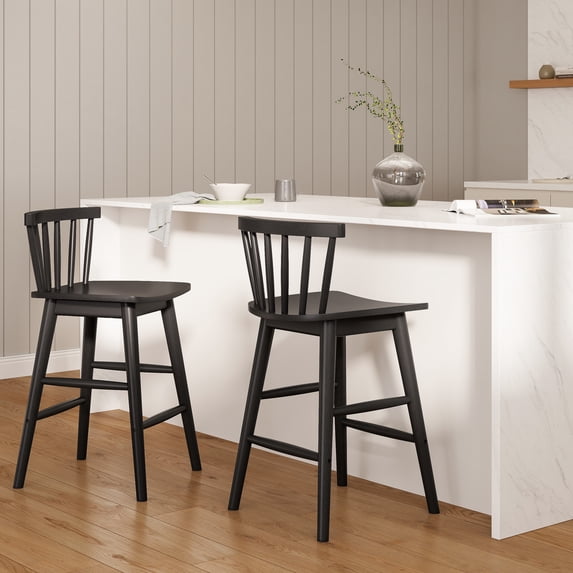 Joyyskill Modern Bar Stools Set of 2, 24" Wooden Counter Height Barstools, Modern Armless Farmhouse Bar Dining Chairs with Back & Footrest, Black
