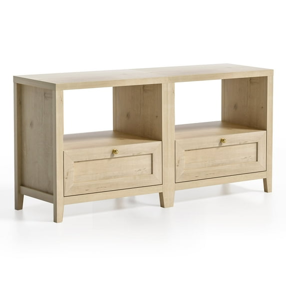 Joyyskill Modern Nightstand with Storage, Farmhouse End Table with Drawer, Freestanding Wide Bedside Table, Light Oak