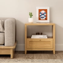 Joyyskill Nightstand with Storage, Modern Farmhouse End Table with Drawer Wide Bedside Table for Bedroom, Natural Oak