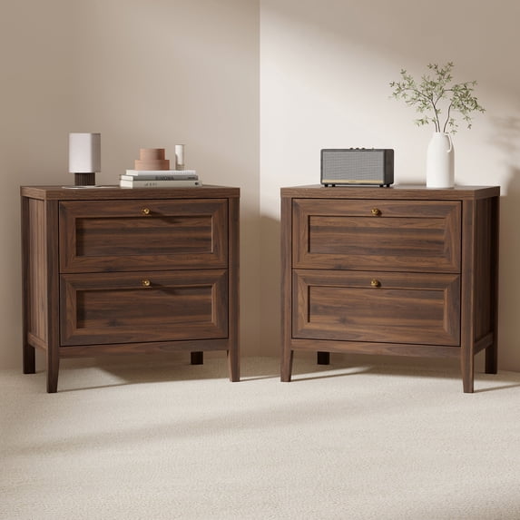 Joyyskill Nightstands Set of 2 with Large Storage, Wooden End Tables with 2 Drawers, Bedside Table, Brown