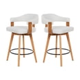 thumbnail image 1 of Joyyskill Swivel Bar Stools Set of 2, 26” Wood Counter Height Barstools with Curved Back, Mid Century Modern Linen Upholstered Bar Chairs, Dark Oak/beige, 1 of 6