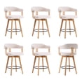 thumbnail image 1 of Joyyskill Swivel Bar Stools Set of 6, 26” Wood Counter Height Barstools with Curved Back, Mid Century Modern Boucle Upholstered Bar Chairs, Natural Oak/White, 1 of 6