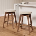thumbnail image 1 of Joyyskill Swivel Barstools Set of 2, Backless Wooden Counter Height Barstools with Upholstered & Metal Footrest, Brown/Beige, 1 of 7