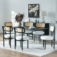 thumbnail image 1 of Joyyskill Upholstered Rattan Dining Chairs Set of 6, Mid Century Modern Kitchen Chairs with Curved Back and Solid Wood Legs Armless Accent Chair, Black/White Linen, 1 of 6
