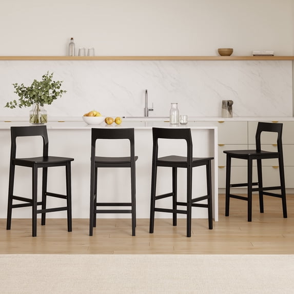 Joyyskill Wood Bar Stools Set of 4, Counter Height Barstools Armless Farmhouse Wooden Bar Dining Chairs with Solid Wood Legs, Black