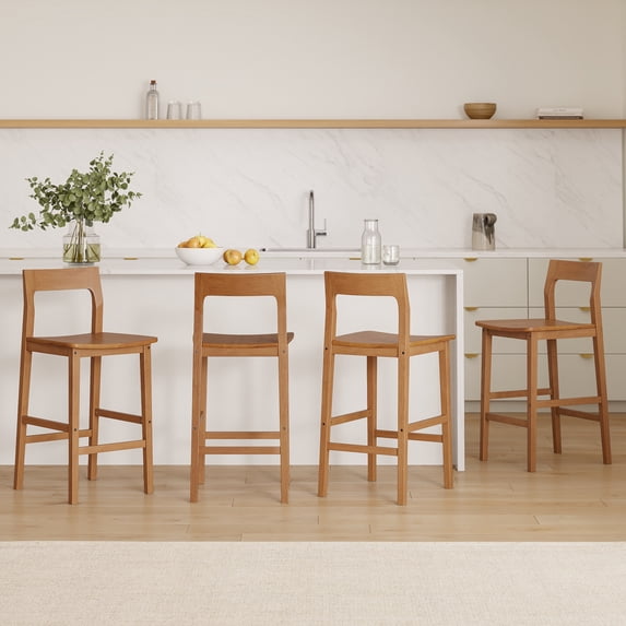 Joyyskill Wood Bar Stools Set of 4, Counter Height Barstools Armless Farmhouse Wooden Bar Dining Chairs with Solid Wood Legs, Dark Oak