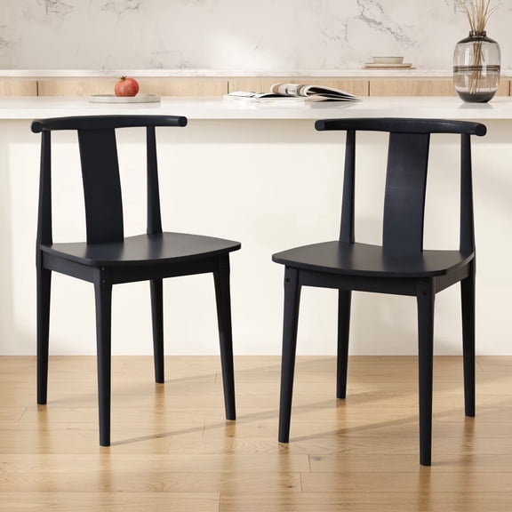 Joyyskill Wood Dining Room Chairs Set of 2, Mid Century Modern Kitchen Chairs Wishbone Chair with Curved Back Armless Accent Chair, Black