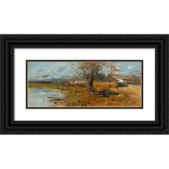 Jozef Brandt 18x10 Black Ornate Wood Framed Double Matted Museum Art Print Titled - Farmyards (ca 1896-1900)