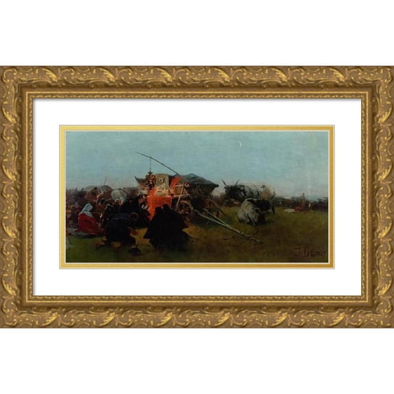 Jozef Brandt 18x11 Gold Ornate Wood Frame and Double Matted Museum Art Print Titled - Sketch for “Our Lady of Armenia” (1893-1894)