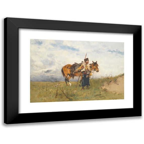 Jozef Brandt 24x18 Black Modern Framed Museum Art Print Titled - Cossack Watchman