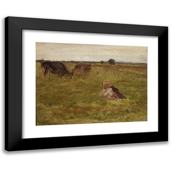 Jozef Chelmonski 24x19 Black Modern Framed Museum Art Print Titled - Study I for “Shepherd Children” (circa 1905)