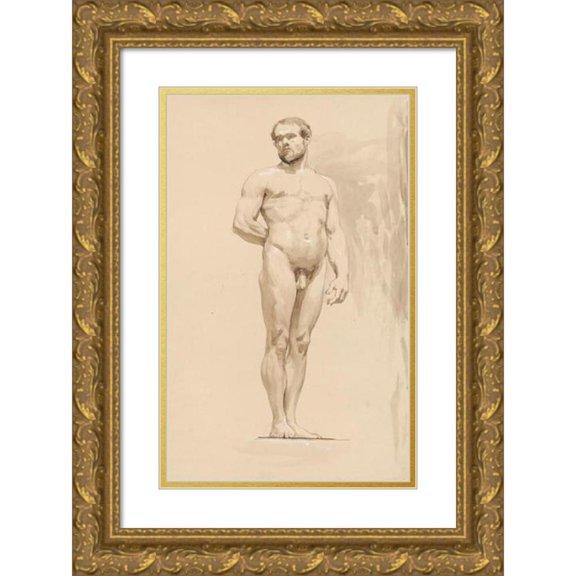 Jozef Hanula 12x18 Gold Ornate Wood Frame and Double Matted Museum Art Print Titled - Study of a Standing Man