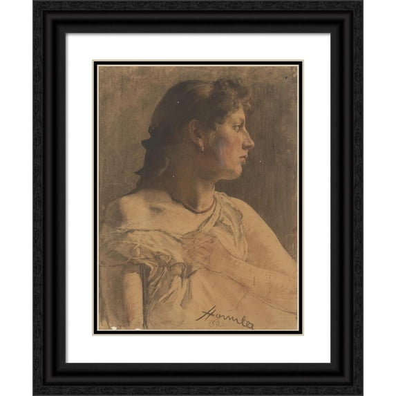Jozef Hanula 15x18 Black Ornate Wood Framed Double Matted Museum Art Print Titled - Portrait of a Woman (1893)