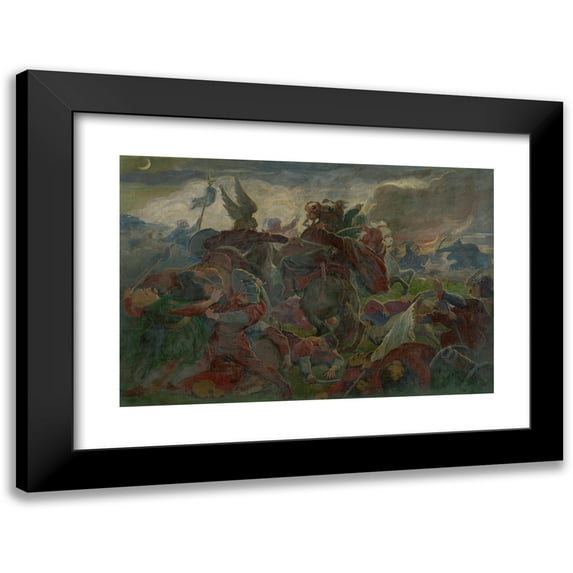 Jozef Hanula 18x13 Black Modern Framed Museum Art Print Titled - Tomory's Death at the Battle of Mohacs (1895-1896)